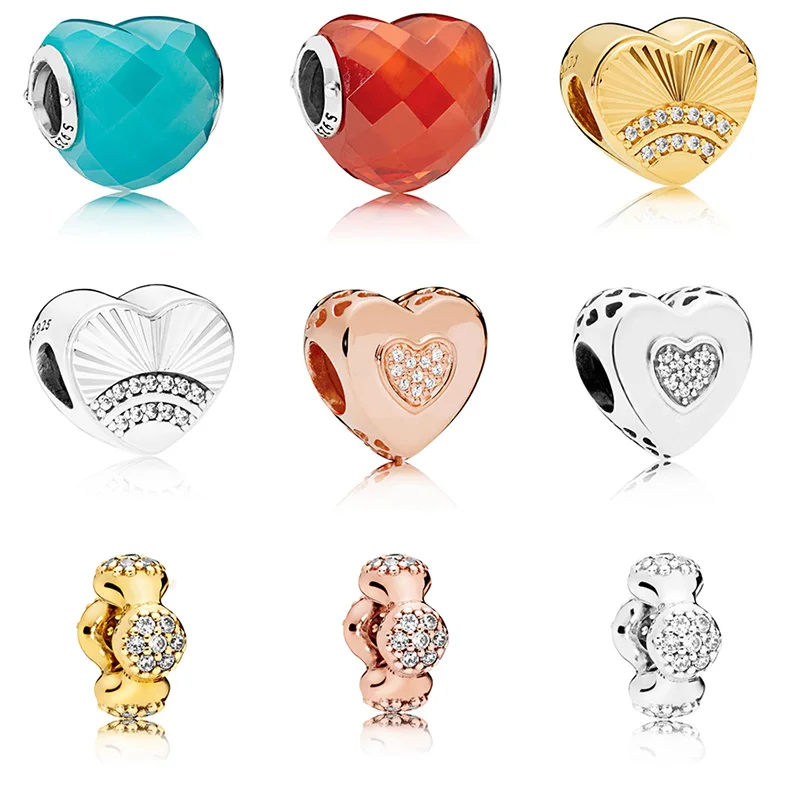 

9 Style 925 Silver Charm Beads Love Heart Crystal For Female Original Pandora Charm Bracelet and Bracelet Women Diy Jewelry
