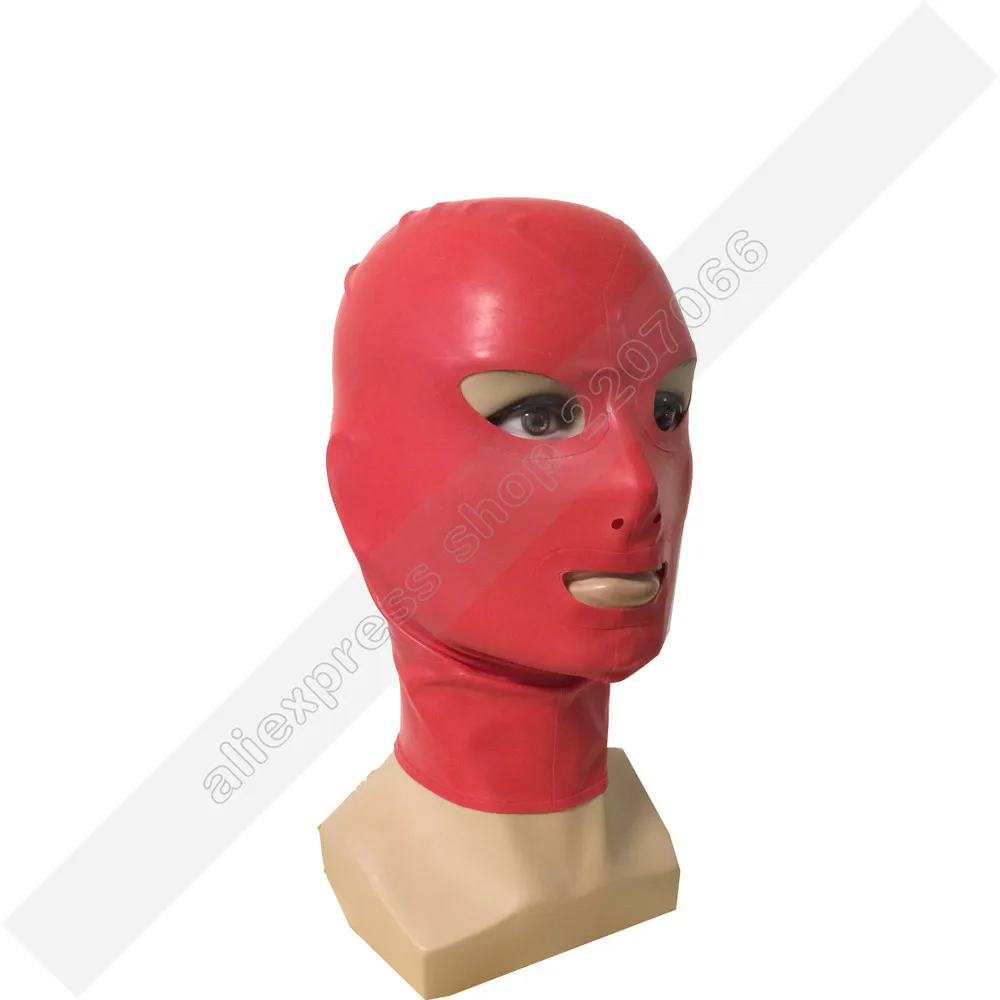 

Solid red latex rubber hood sexy customes mask with back zip glued by latex handmade RLM032