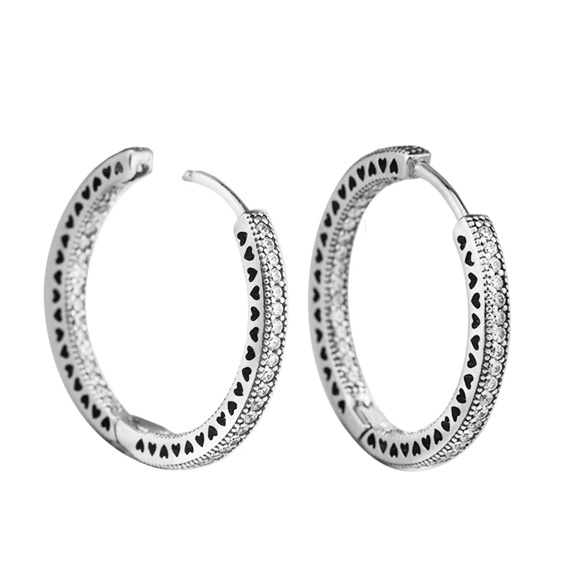 27 мм 925 пробы серебряные ювелирные изделия, серьги Ясно CZ сердца марки серьги в виде колец, для Для женщин тонкой Стиль стерлингового серебра-ювелирные изделия