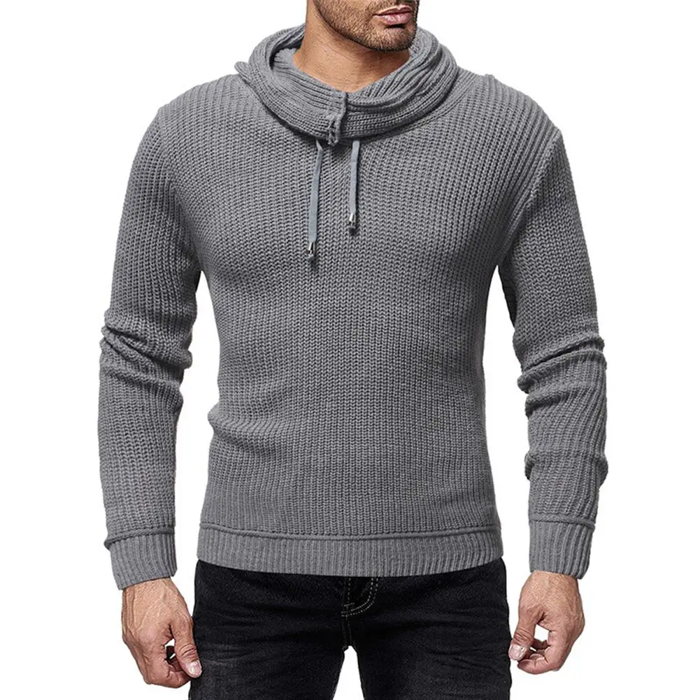 MISSKY 2019 демисезонный для мужчин свитер сплошной цвет стоячий воротник шнурок Повседневный вязаный пуловер Slim Fit