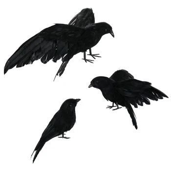 

3Pcs/set Realistic Black Ravens Crow Handmade Feathered Crows Halloween Prop Party Decor Magic Prop Home Festival Decoration