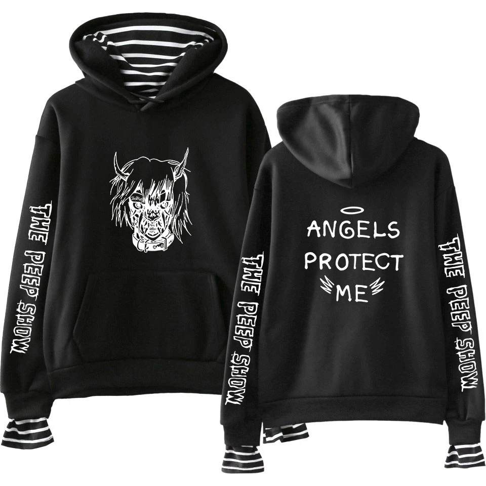 

WEJNXIN Fake Two Piece Hoodies Men/Women Lil Peep ANGELS PROTECT ME Sweatshirt Harajuku Hip Hop Pullover Hoodies Sudadera