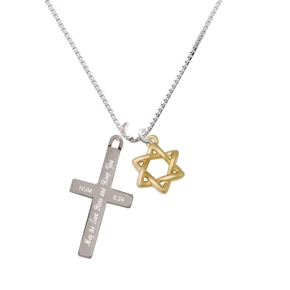 Gold Tone Woven Star of David - Bless and Keep You - Cross Necklace