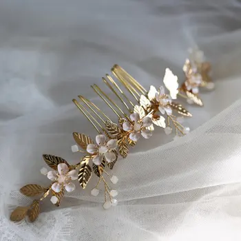 

Wedding Bridal Hair Combs Crystal Hair Accessories Golden Leaf Comb Headwear