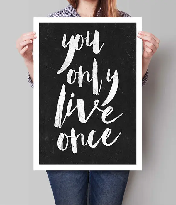 Typography Art Inspirational Print You Only Live Once Typography Quote Home Decor Motivational Poster Scandinavian Distressed Wall Art