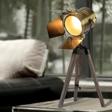 Штатив деревянный держатель и металла абажур Лофт Винтаж настольная лампа
