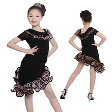 Дешевого профессионального светового оборудования для девочек платье с открытыми плечами неравномерное платье с леопардовым принтом, Детская выступление Латина танцевальный костюм из брюк и рубашки из одного