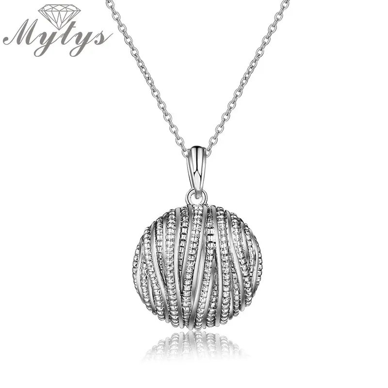 

Mytys Brand Original Silver Statement Necklace Geometry Line Intertwined Round Pendant Necklace Retro Antique Jewelry CN487