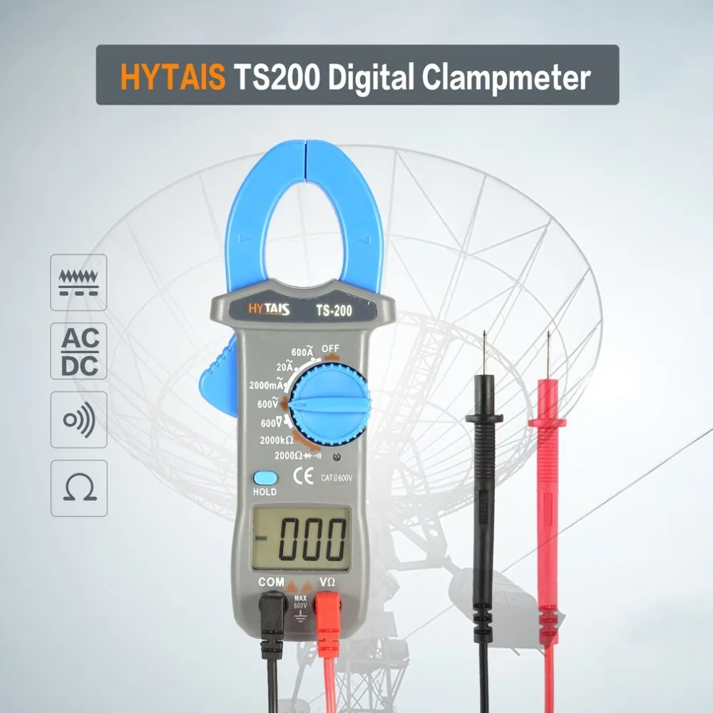 HYTAIS TS200 цифровой клещи мультиметр Напряжение Ток Сопротивление клампметр AC/DC тестер 600A 600 в вольтметр мультиметр