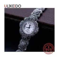 100% чистый 925 пробы серебряные часы Для мужчин модные ручной цепи для Для женщин Тайский Серебряные ювелирные изделия браслет Homme 1513