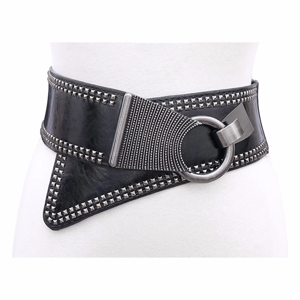 Moda Punk Rocker cinturones anchos mujeres Harajuku elástico ancho estilo  europeo mujeres cinturones Metal redondo hebilla negro Blet Hip Pop 2018| Cinturones de mujer| - AliExpress