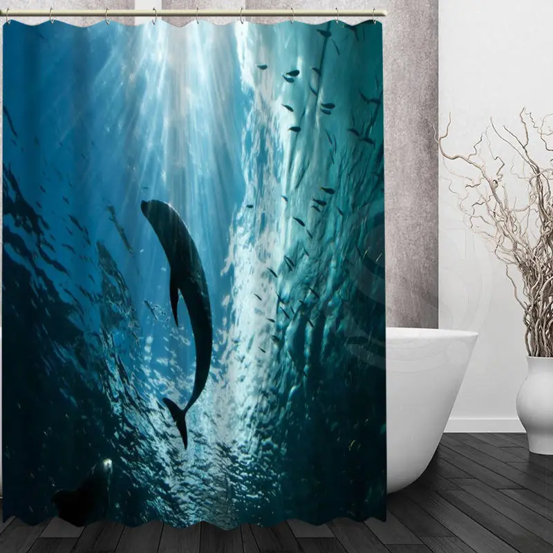 Небесно-голубой Custom Cute Dolphin занавеска для душа полиэфирная ткань печать водонепроницаемая занавеска для ванной с крюком для ванной занавеска украшение дома - Цвет: Небесно-голубой