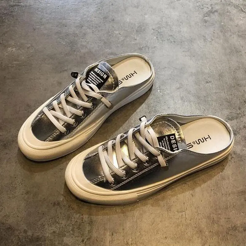

HEEGRAND Lace-up Women Casual Shoes White Round Toe Flats Spring 2019 Soft Platform Slippers Comfortable Solid Mules XWD7735