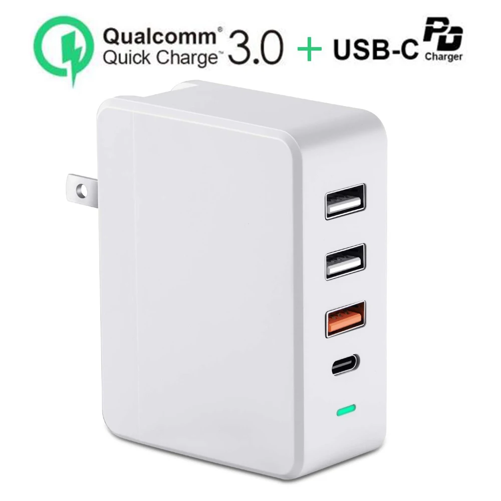 

USB C Wall Charger 4-Port 50W, PD Charger Adapter Type-C 18W Power Delivery, Quick Charger Station QC 3.0 USB for Smartphone