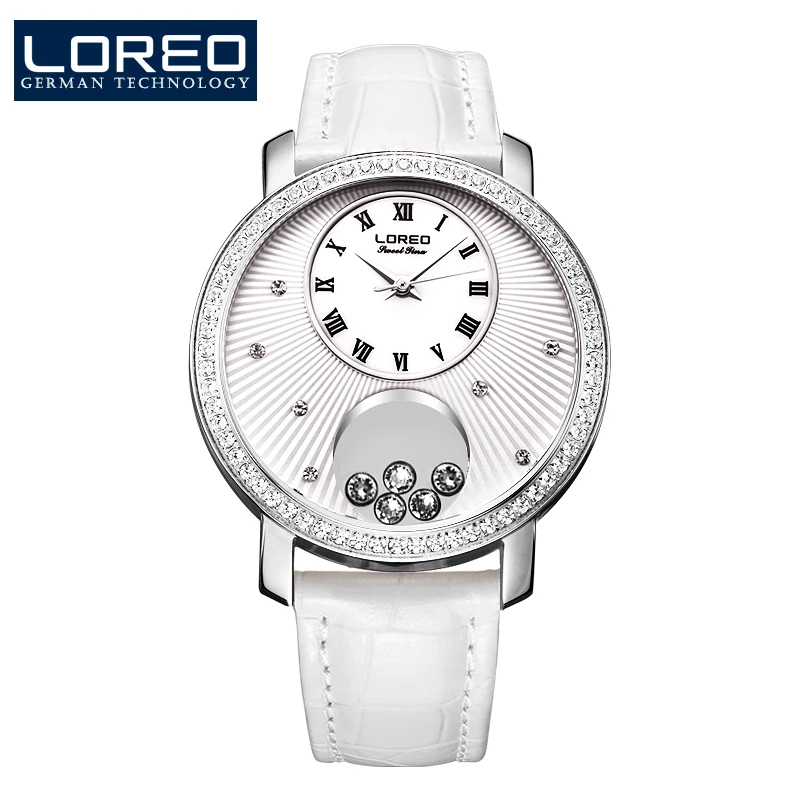 

LOREO Germany watch women luxury brand Austria Diamond quartz watch water resistant 5ATM white Leather belt relogio feminino