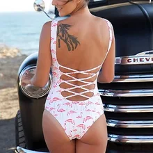 Новинка, сексуальный бандаж, сдельный Купальник для женщин, с принтом фламинго, с вырезами, монокини, на бретелях, v-образный вырез, купальник,, купальники, боди