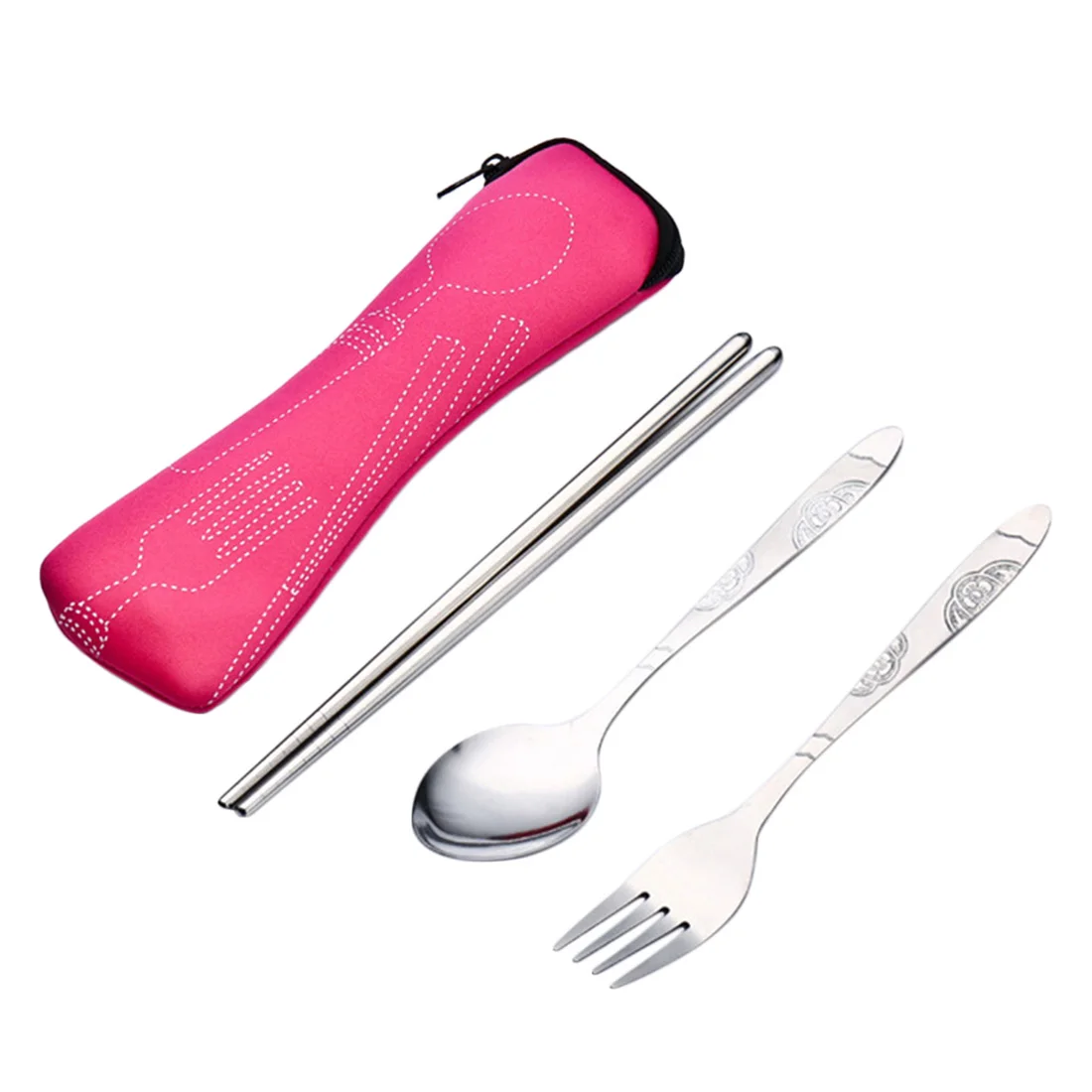 3Pcs/lot Stainless Steel Tableware Set Portable Dinnerware Fork Travel