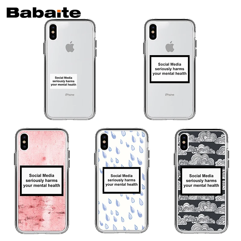 

Babaite Social media seriously harms your mental health Transparent case for iphone X XS XR XSMax 7 8 plus