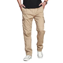 Брюки-карго Для мужчин военные Стиль прямой крой мешковатые брюки-карго длинные брюки мужской стороны много карман Jogger черный Армейский зеленый хаки