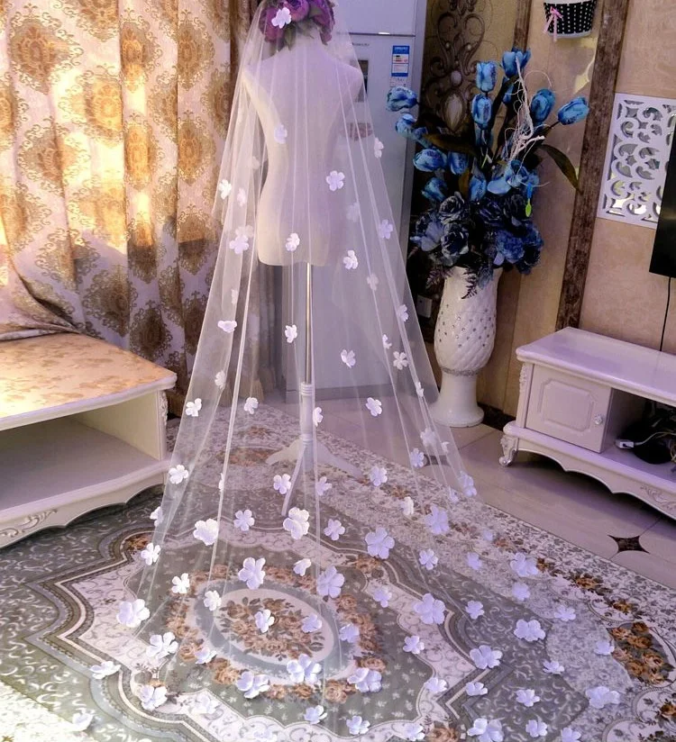 Romantic 3 M Wedding Veil 3D Flowers Appliquesd One Ladyer Bridal Veils With Comb Veu De Noiva Cathedral Wedding Accessories Romantic 3 M Wedding Veil 3D Flowers Appliquesd One Ladyer Bridal Veils With Comb Veu De Noiva Cathedral Wedding Accessories