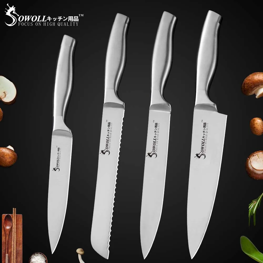 Sowoll кухонные ножи для приготовления пищи 3," 5" " 8" " 8" дюймов нож из нержавеющей стали 8 дюймов держатель для ножей Кухня Аксессуары Набор Ножей - Color: E. 4 PCS Set