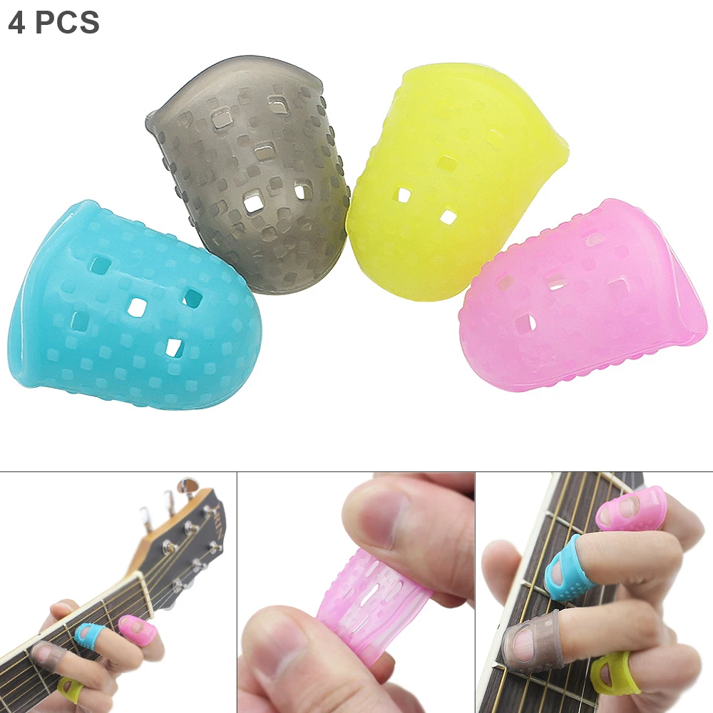 4pcs/lot Durable Silicone Guitar Pick Fingertip Cover Pressed String