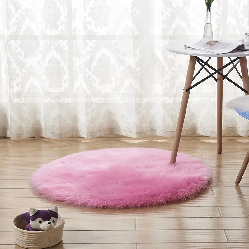 Plush Fabric Round Carpet for bedroom soft shaggy area rug for kids room bed chair floor mat round artificial sheepskin rugs Plush Fabric Round Carpet for bedroom soft shaggy area rug for kids room bed chair floor mat round artificial sheepskin rugs