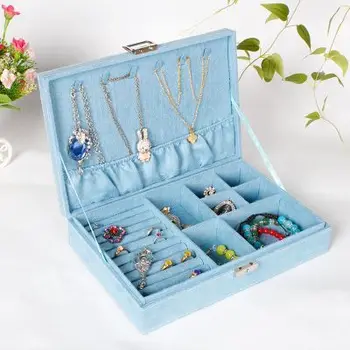 

1Pc New Fashion Jewelry Display Velvet Slots Earring Ring with cover and lock Tray Organizer Holder Case Box jewellry