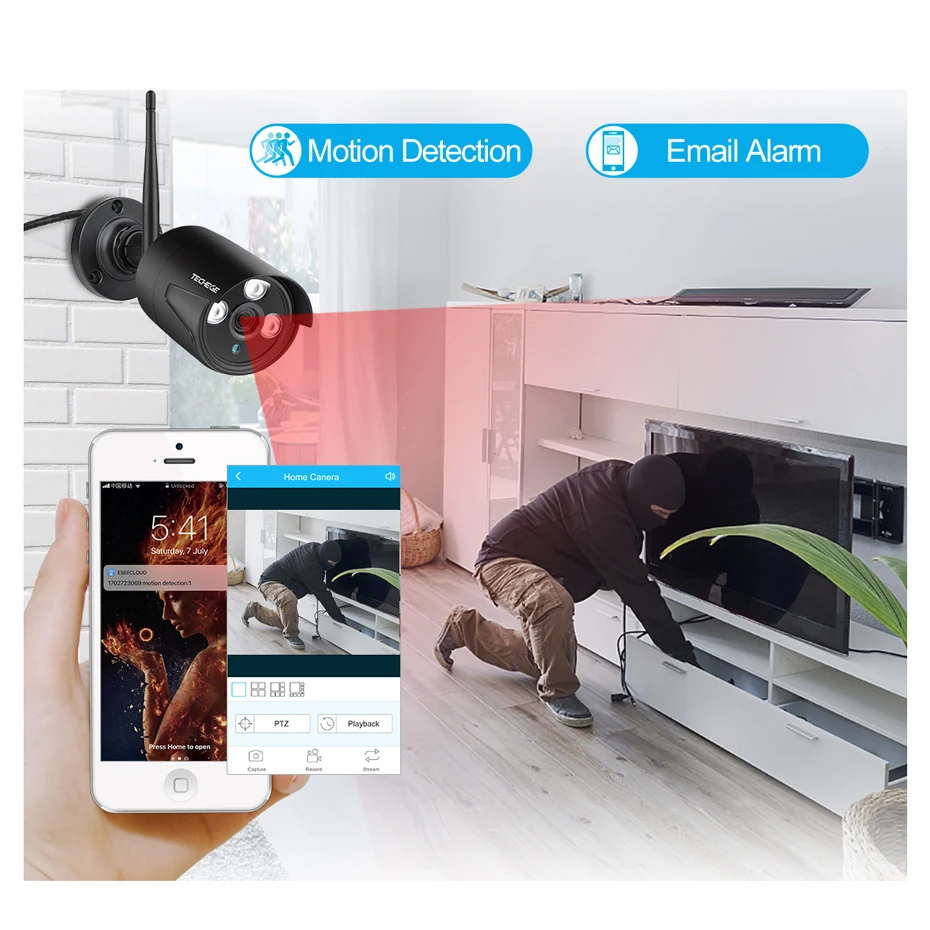  Techege 1080P Wireless CCTV Camera System Audio Record 4CH NVR Home WiFi Security Camera Kits Outdo