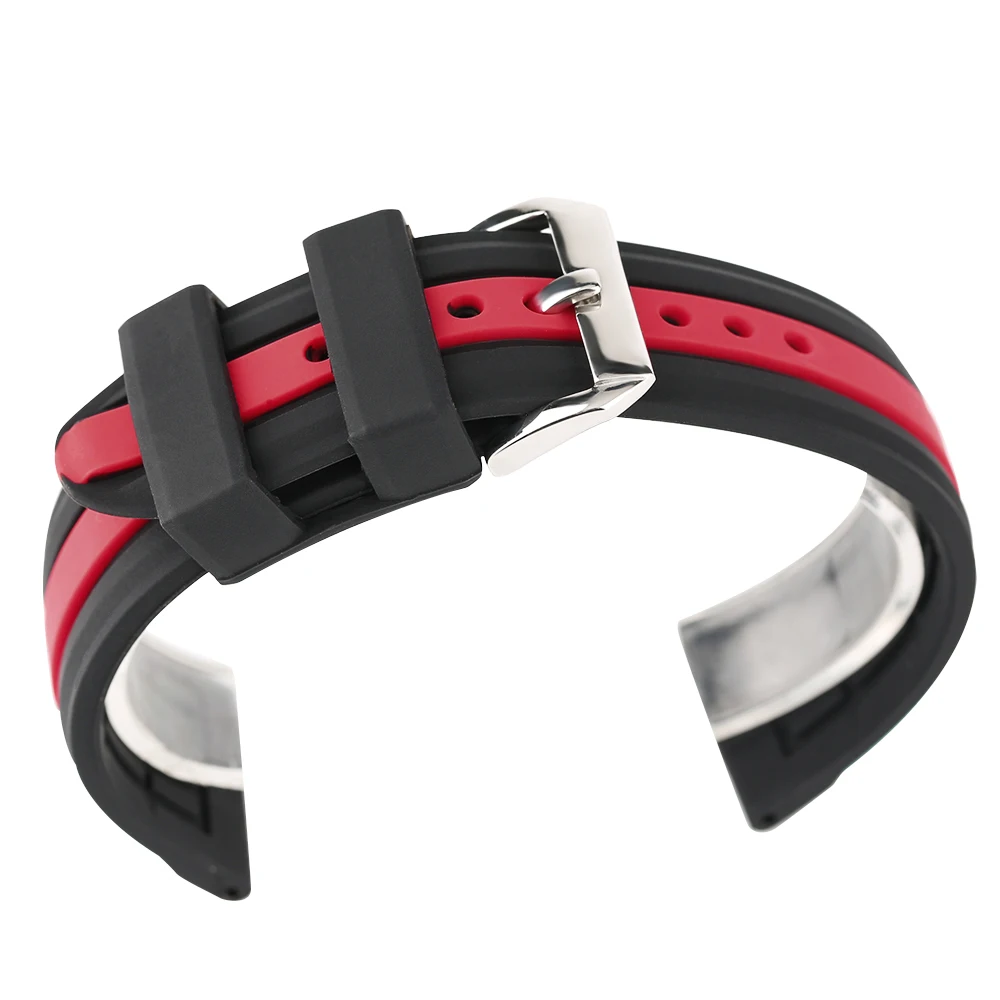 HQ Replacement Unisex Red Black Stripe Rubber Watch Band Women Soft Silicone Pin Buckle Men Watch Bands New With Tags Gift (2)