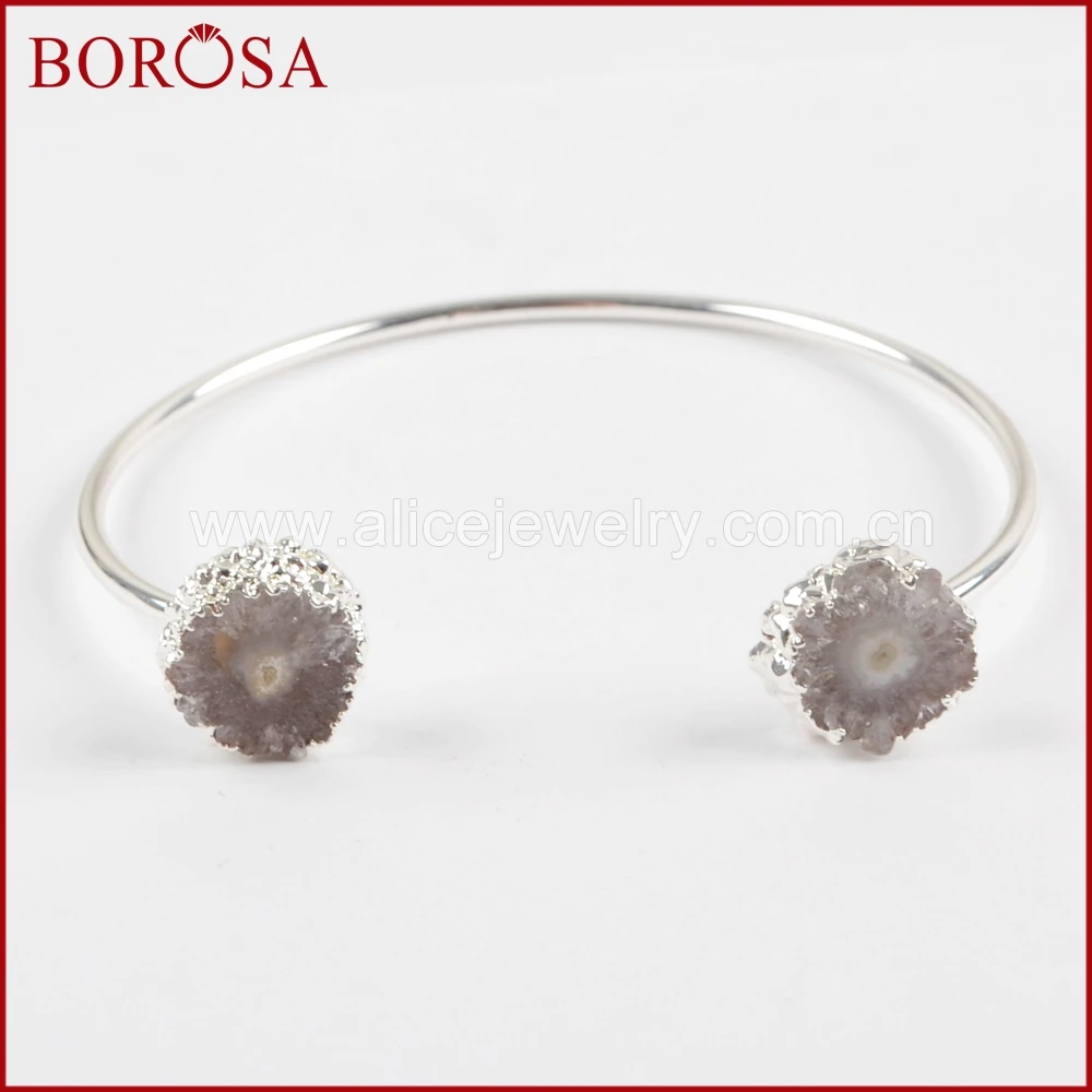 BOROSA Мода 5 шт. серебристый Цвет двойной естественная Солнечная Кварц Регулируемый браслет цветок солнца Браслеты ювелирные камни для Для женщин S1533