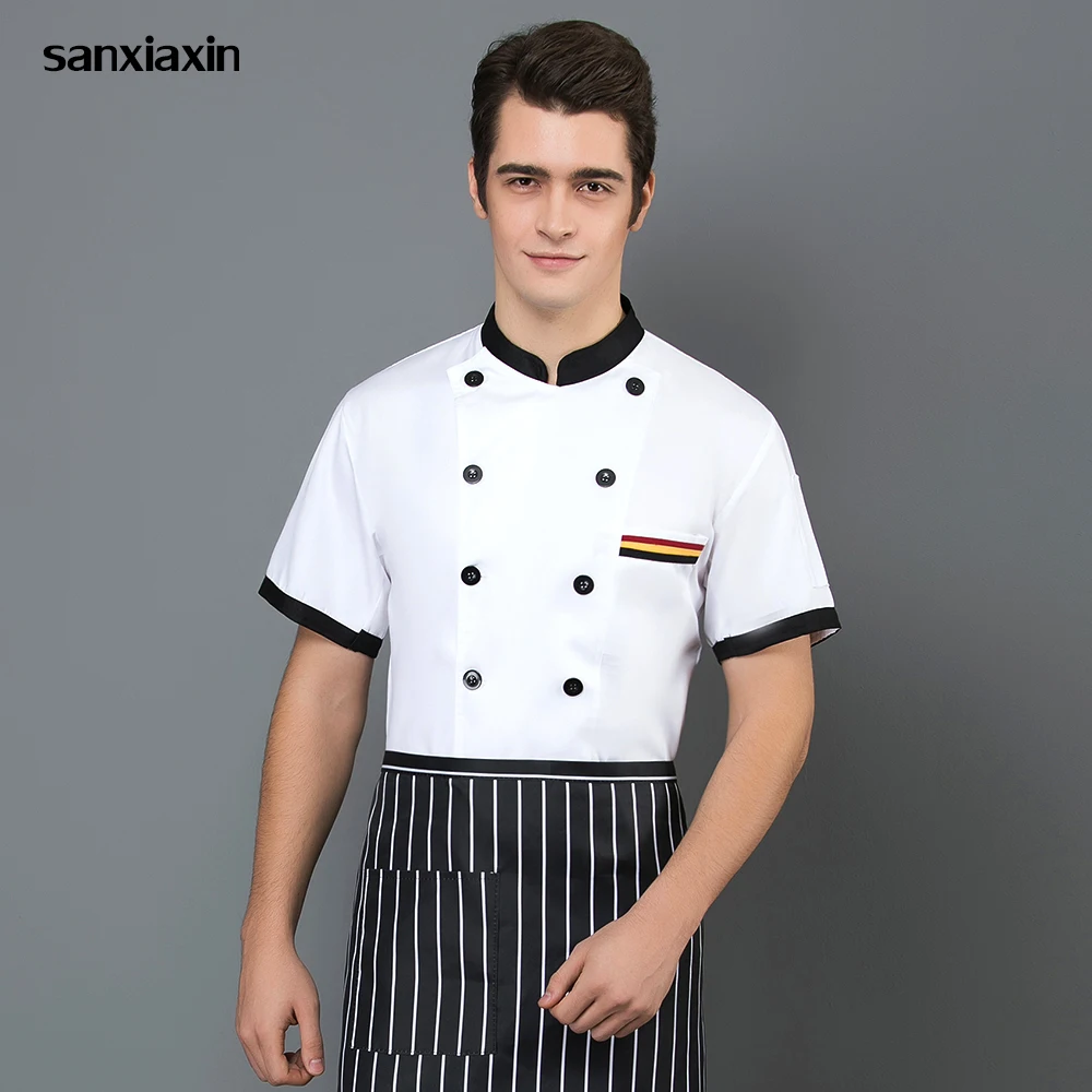 

sanxiaxin Men Breathable short sleeved Chef Jacket Hotel Restaurant Kitchen coat Chef Uniform work clothes professional clothing