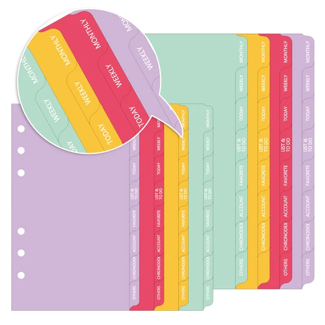 Solid Color A5 A6 Loose leaf Binder Index Dividers for Notebook Travel