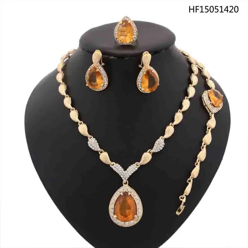 

YULAILI Women African Beads Bridal Wedding Costume Nigerian Pendant Necklace Bracelet Earring Ring Jewelry Set