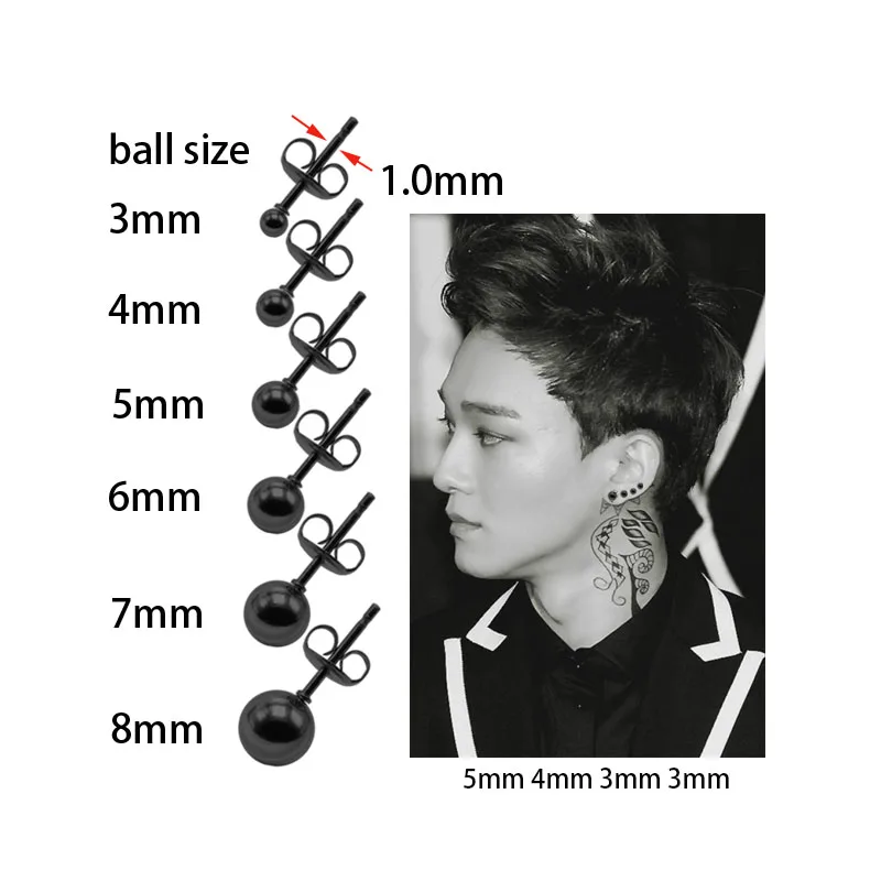 1Pair Fashion Ball Ear Studs Earrings Brincos Pendientes Stainless Steel 18G Silver Black Rose Gold Rainbow Anti-allergic Punk2