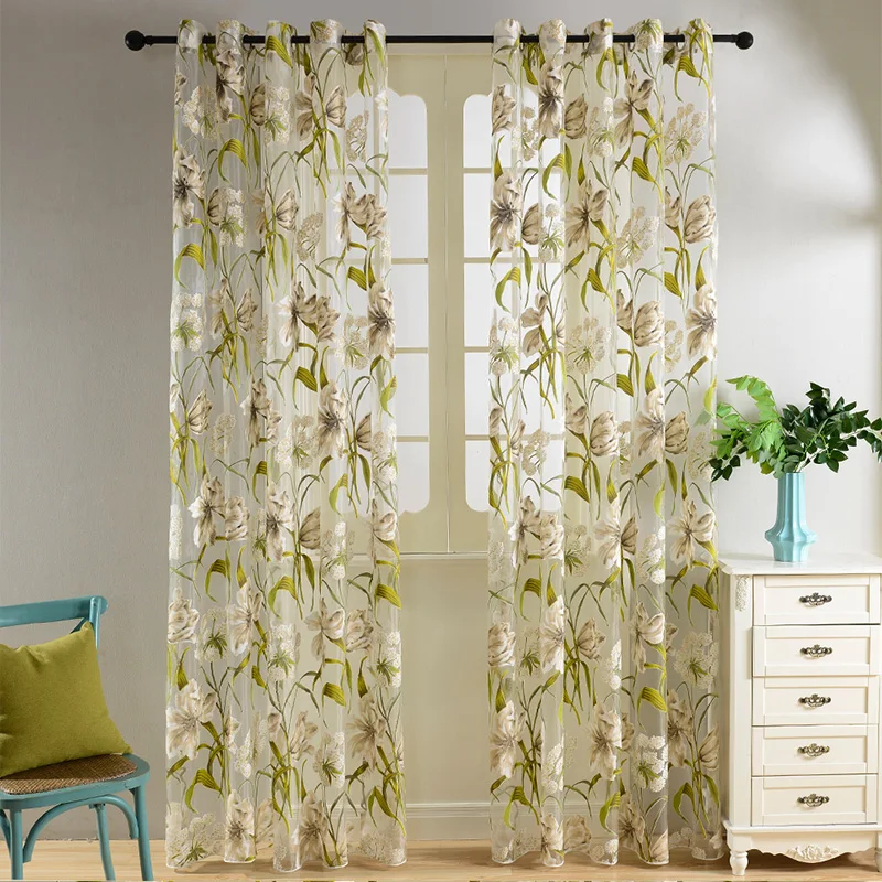 Image Top Finel Tropical Floral Embroidered Semi Sheer Curtains for Living Room Bedroom Kitchen Printed Flower Window Curtains Tulle