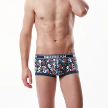 Горячее предложение! SEOBEAN, бренд, напечатанные синие цветы, мужское нижнее белье для геев из чистого хлопка, трусы-боксеры, мужские сексуальные трусы-боксеры, набивные трусы
