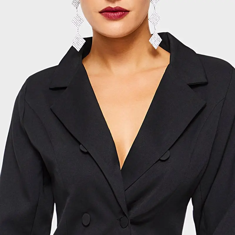 Sexy Blazer Women Black Plus Size Lace Long Flare Sleeve Business Coat Autumn New Elegant Overcoat Female Vintage Office Outwear