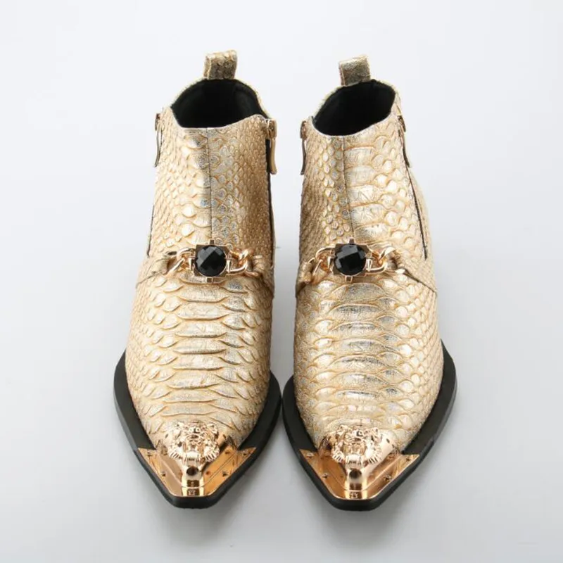 Zobairou gold black combat boots for sale dress military boots steel toe work shoes men side zipe chelsea botas militares