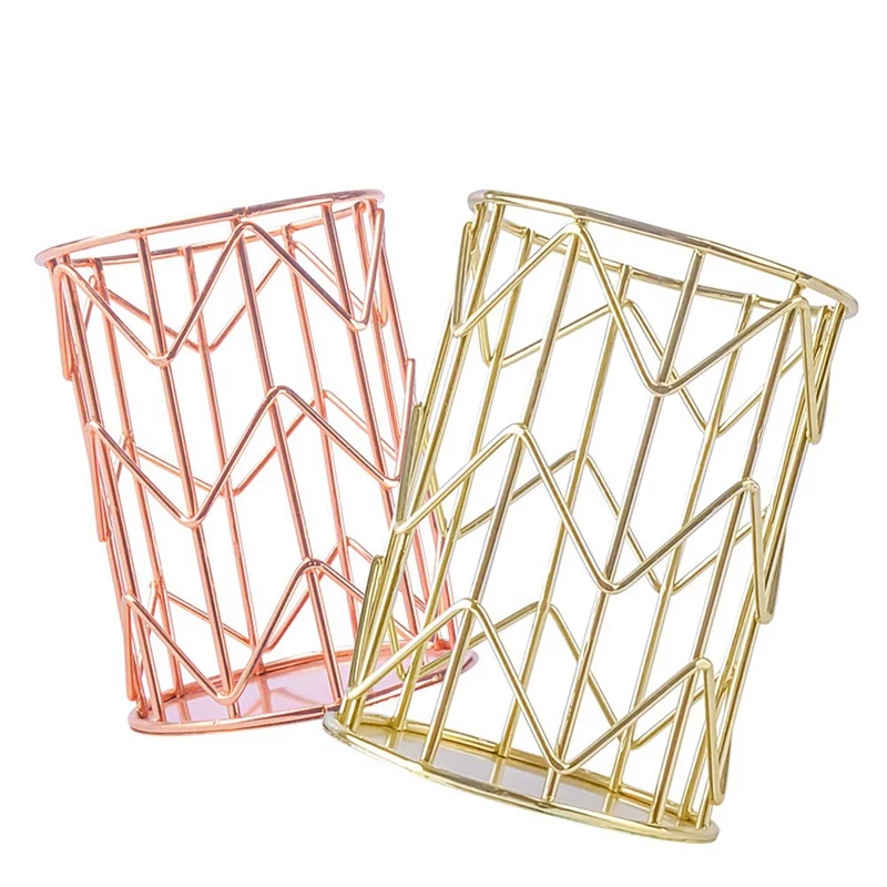 

Wire Metal Pen Holder, Makerup Brush Holder Pencil Holder Desk Organizer For Office, Home & School. Set Of 2, 1 Rose Gold & A