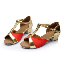 Новое поступление Туфли для латинских танцев на низком каблуке для сальсы, танго, бальных Танцы обувь для Для женщин детская одежда для девочек 4 цвета