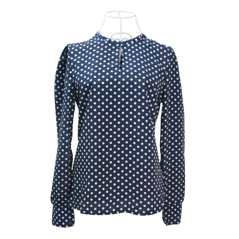 Блузка женская в горошек с длинным рукавом батальных размеров 3763|blouse long|femininas