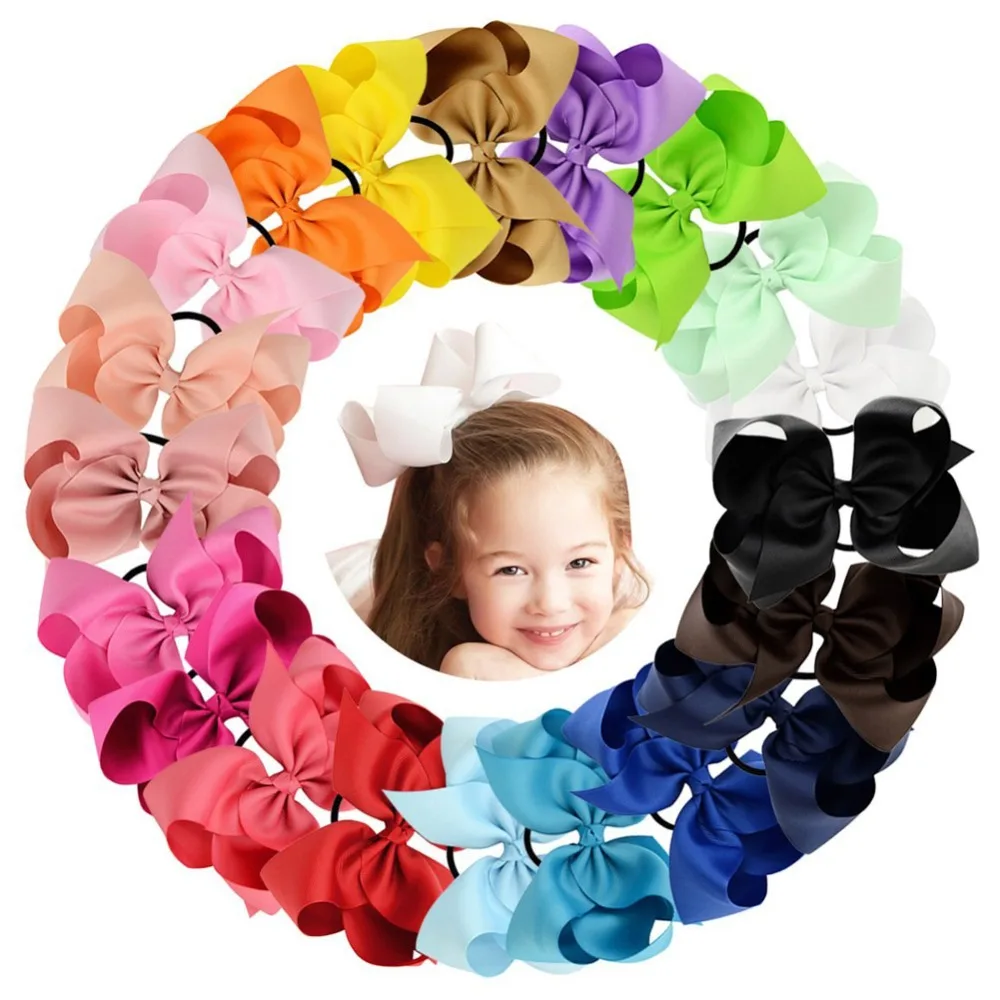 6 Inch 20pcs/lot Kids Colorful Big Hair Elastic Hair Bands Solid Hair