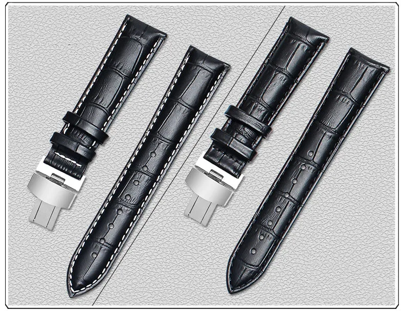 Брендовые Ремешки для наручных часов из натуральной коровьей кожи 18-24 мм, ремешок для часов, ремень из полированного металла с застежкой-бабочкой, аксессуары для часов