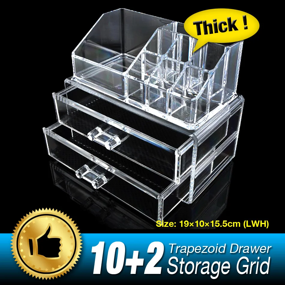 

NEW 12 Gird 3 Layers Drawers Organizer Storage Box jewelry Make up Case Lipstick Storage Holder Skin Care Clear Acrylic EQC366