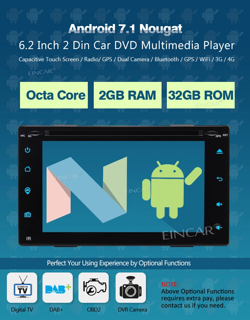 Flash Deal Eincar 6.2" Touch Screen Car Stereo Android 7.1 2 Din Car DVD Multimedia Player Support GPS Navigation WIFI Cam-In+Rear Camera 2
