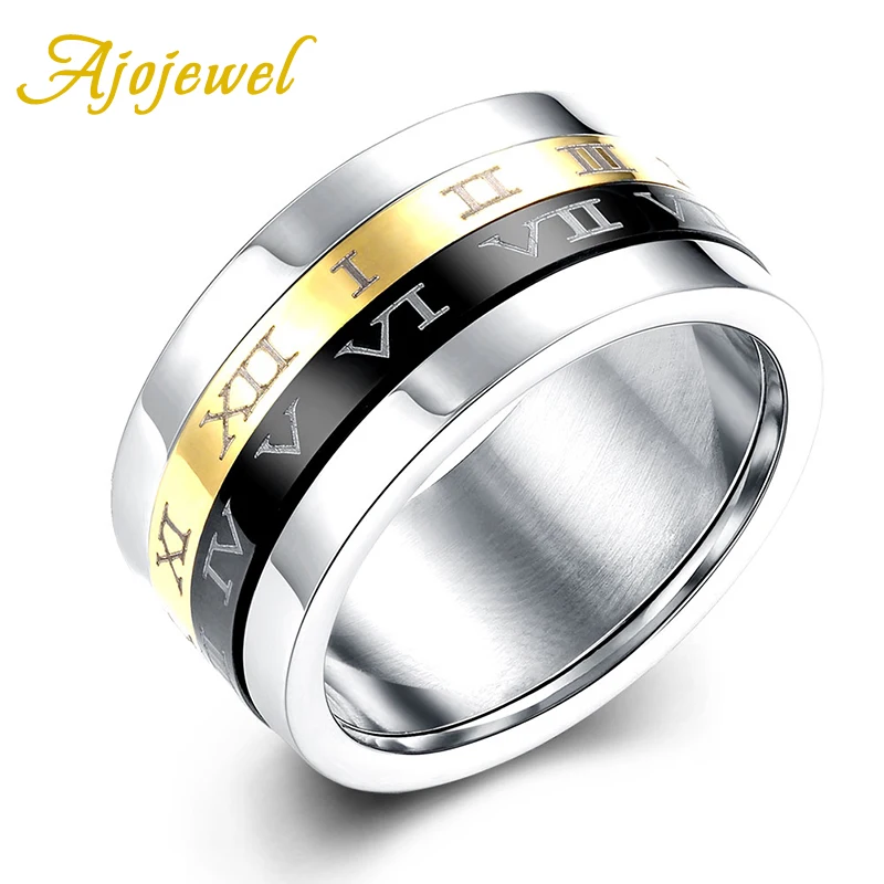 

Ajojewel Brand Classic Roman Number Stainess Steel Wide Band Ring For Men