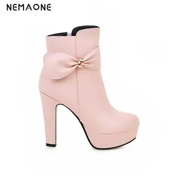 

NEMAONE 2017 free shipping big size 34-43 round Toe Women Platform Boots Fashion High Heels Boots For Women Winter Ankle Boots