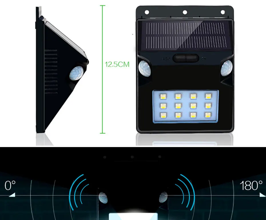 Открытый Солнечный свет 12 Светодиодный в разных цветах с питанием от аккумуляторов датчик движения водонепроницаемый садовый светильник Настенный светильник уличный патио освещение лампой на солнечной батарее