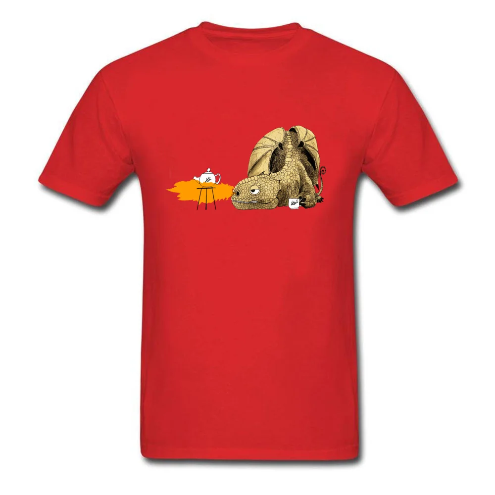  Male T-shirts Dragon making Tea Casual Tops Shirts Cotton Fabric O-Neck Short Sleeve Geek Tee Shirt Summer/Autumn Dragon making Tea red